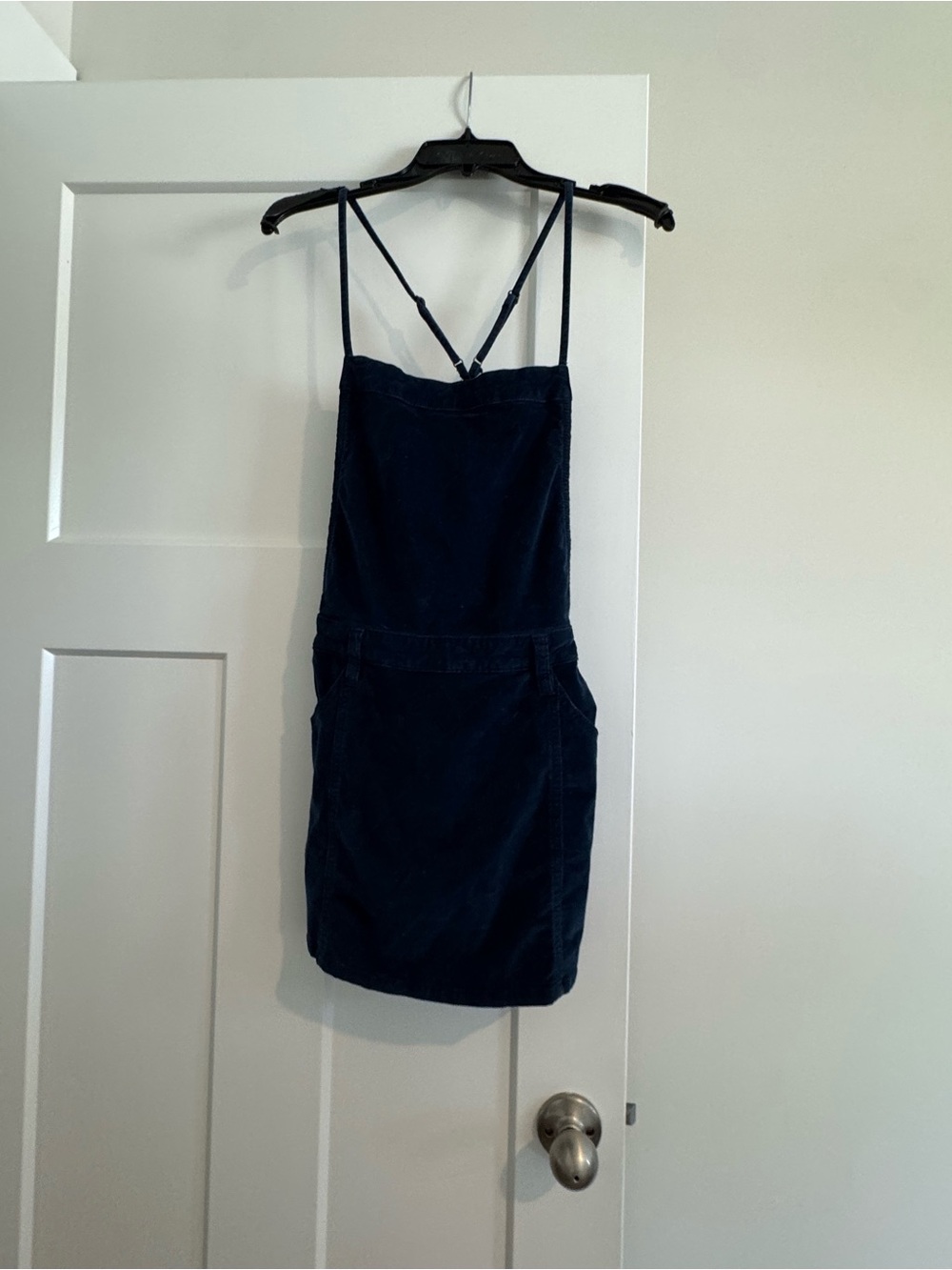 Free People Navy Blue Corduroy Mini Dress with Crossback Straps